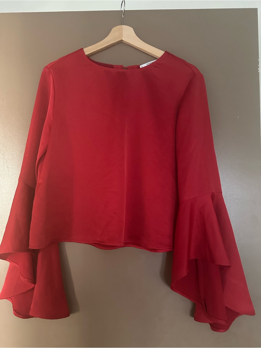 Mango Red Ruffle Bell-Sleeve Blouse